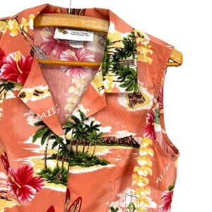 Vintage Alohawears Hawaiian Sleeveless Size L Hula Dancer Hibiscus Hawaii Scenic